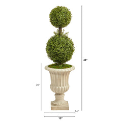 4’ Double Boxwood Topiary Artificial Tree in Sand Finished Urn - Ornate Home