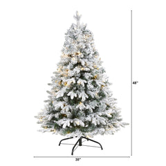 4' Flocked Vermont Mixed Pine Artificial Christmas Tree with 100 Clear LED Lights - Ornate Home