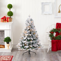 4' Flocked Vermont Mixed Pine Artificial Christmas Tree with 100 Clear LED Lights - Ornate Home