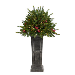 4' Holiday Christmas Tree Plant Pre-Lit and Glittered on Pedestal with 150 Multicolored LED lights - Ornate Home