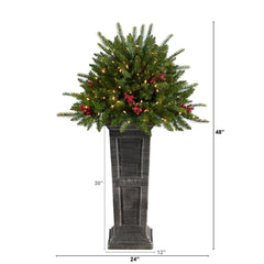 4' Holiday Christmas Tree Plant Pre-Lit and Glittered on Pedestal with 150 Multicolored LED lights - Ornate Home