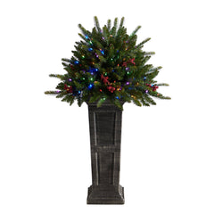 4' Holiday Christmas Tree Plant Pre-Lit and Glittered on Pedestal with 150 Multicolored LED lights - Ornate Home