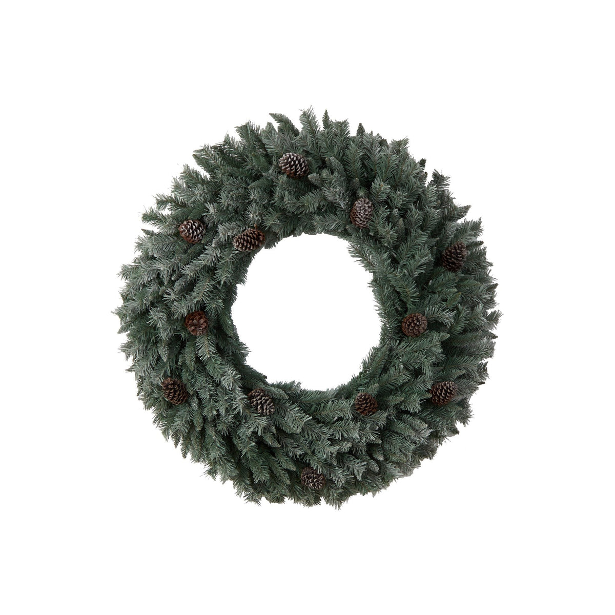 4’ Large Flocked Christmas Wreath with Pinecones, 150 Clear LED Lights and 360 Bendable Branches
