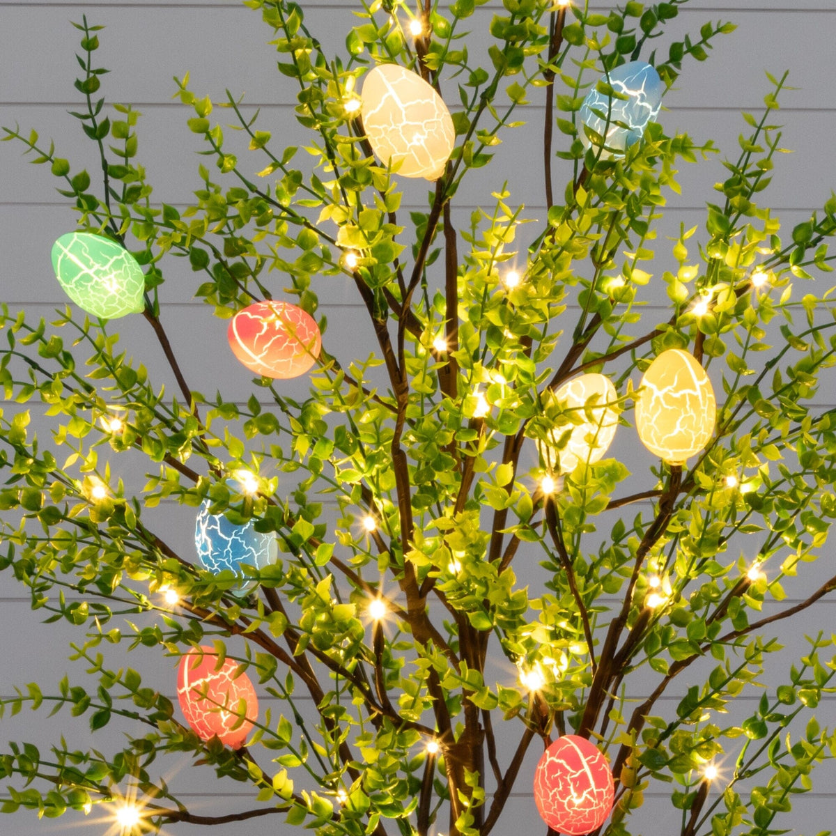 4' Pre-Lit Artificial Easter Egg Twig Tree with Greens and 48 Warm White LED Lights