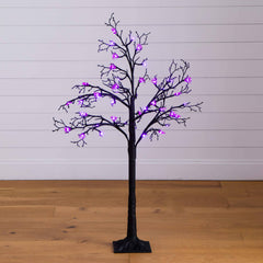 4' Pre-Lit Artificial Halloween Spider Twig Tree with 48 Purple LED Lights - Ornate Home