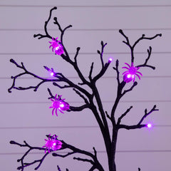 4' Pre-Lit Artificial Halloween Spider Twig Tree with 48 Purple LED Lights - Ornate Home