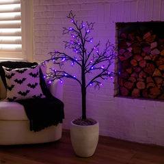 4' Pre-Lit Artificial Halloween Spider Twig Tree with 48 Purple LED Lights - Ornate Home