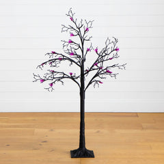 4' Pre-Lit Artificial Halloween Spider Twig Tree with 48 Purple LED Lights - Ornate Home