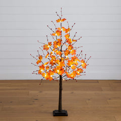 4' Pre-Lit Autumn Maple Artificial Fall Tree with Berries and 60 Warm White LED Lights - Ornate Home