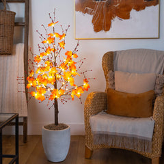 4' Pre-Lit Autumn Maple Artificial Fall Tree with Berries and 60 Warm White LED Lights - Ornate Home