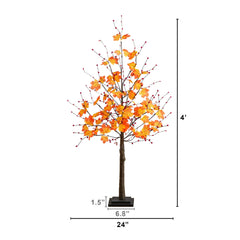 4' Pre-Lit Autumn Maple Artificial Fall Tree with Berries and 60 Warm White LED Lights - Ornate Home
