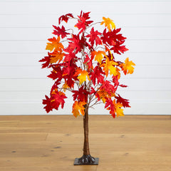4' Pre-Lit Autumn Weeping Maple Artificial Fall Tree with 180 Warm White LED Lights - Ornate Home