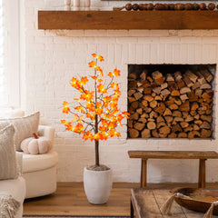 4' Pre-Lit Minimalist Autumn Maple Artificial Fall Tree with 56 Warm White LED Lights - Ornate Home