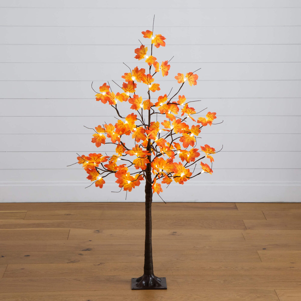 4' Pre-Lit Minimalist Autumn Maple Artificial Fall Tree with 56 Warm White LED Lights