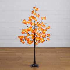 4' Pre-Lit Minimalist Autumn Maple Artificial Fall Tree with 56 Warm White LED Lights - Ornate Home