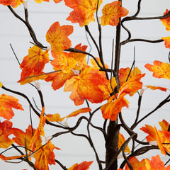 4' Pre-Lit Minimalist Autumn Maple Artificial Fall Tree with 56 Warm White LED Lights - Ornate Home