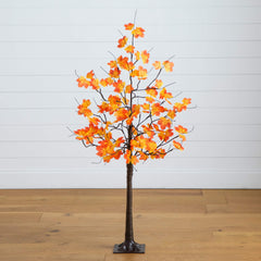 4' Pre-Lit Minimalist Autumn Maple Artificial Fall Tree with 56 Warm White LED Lights - Ornate Home