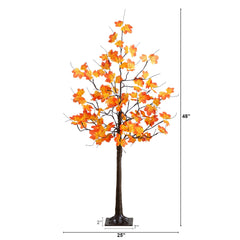 4' Pre-Lit Minimalist Autumn Maple Artificial Fall Tree with 56 Warm White LED Lights - Ornate Home