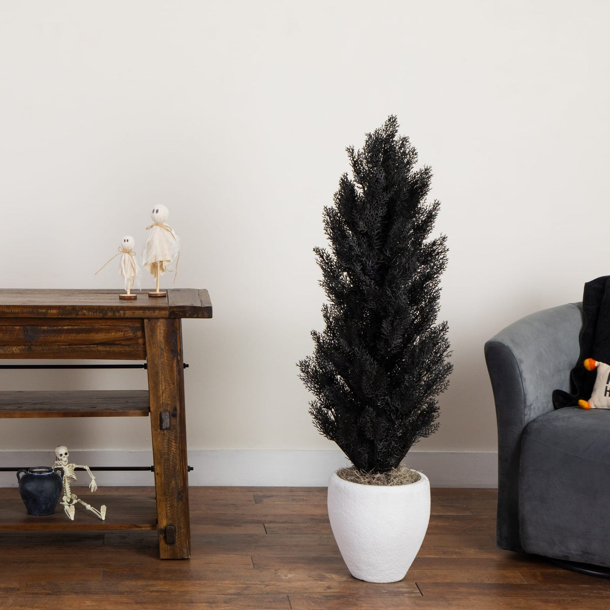 4' UV Resistant Artificial Halloween Black Cedar Tree (Indoor/Outdoor)