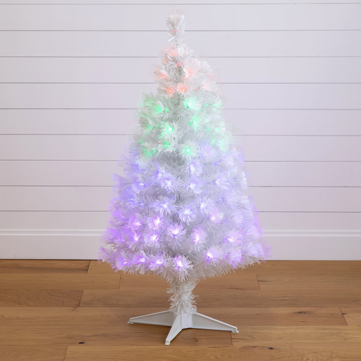 4' White Pre-Lit Fiber Optic Artificial Christmas Tree with 120 Colorful LED and Remote Control Show