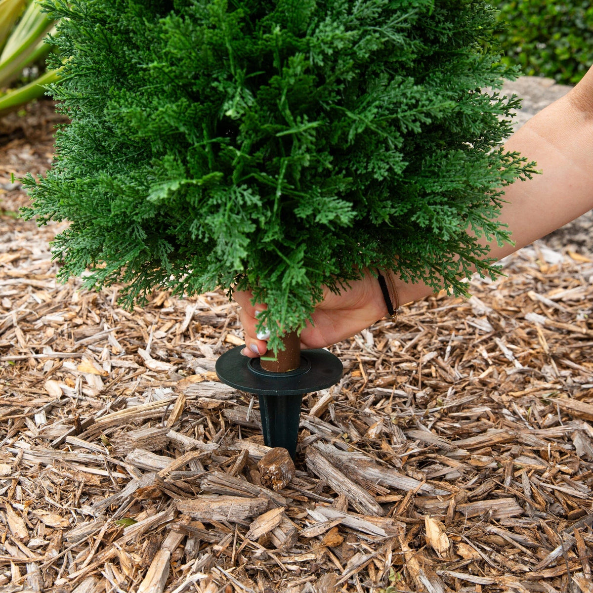 4-ft UV Resistant Artificial Cedar Plant with Integrated Ground Stake (Indoor/Outdoor) - Set of 2