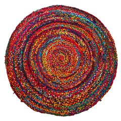 4’ x 4’ Hand Braided Boho Colorful Chindi Round Rug - Ornate Home