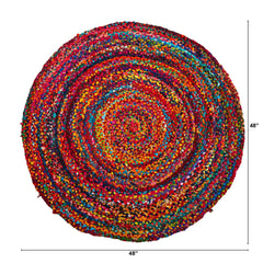 4’ x 4’ Hand Braided Boho Colorful Chindi Round Rug - Ornate Home