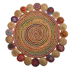 4’ x 4’ Hand Braided Colorful Chindi Jute Mandala Round Rug - Ornate Home