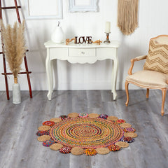 4’ x 4’ Hand Braided Colorful Chindi Jute Mandala Round Rug - Ornate Home