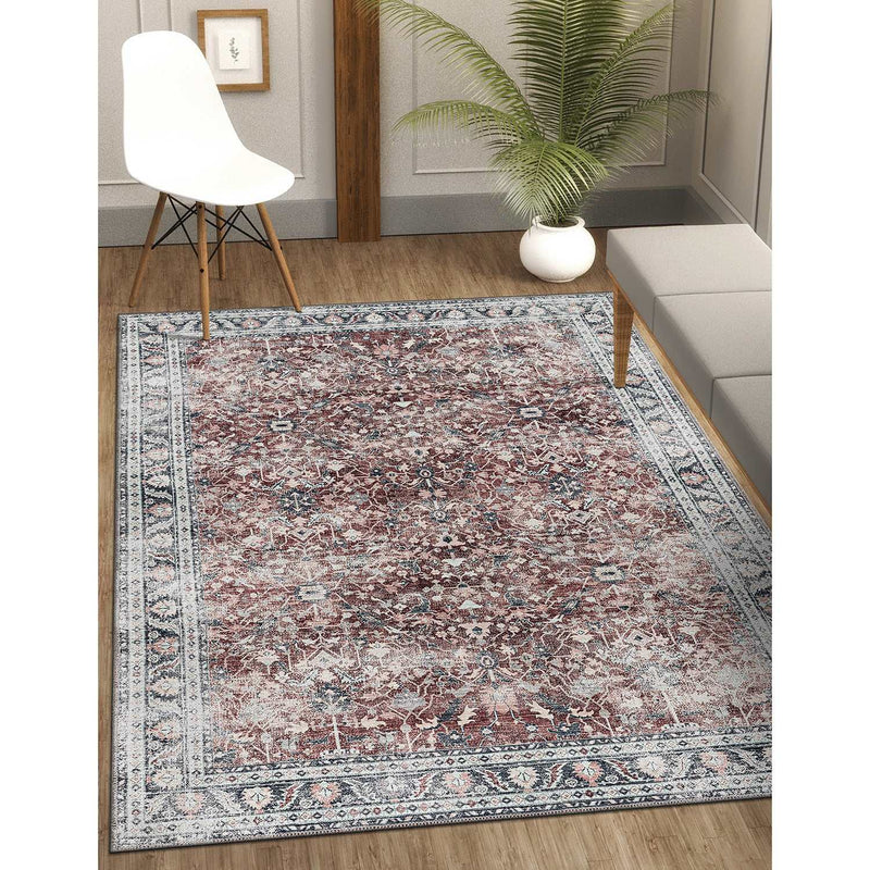 Rain Persian Red Distressed Vintage Non-Slip Indoor Area Rug / 5'x7 - Ornate Home