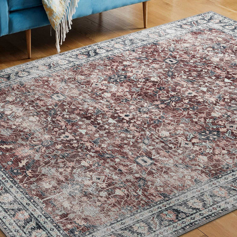 Rain Persian Red Distressed Vintage Non-Slip Indoor Area Rug / 5'x7 - Ornate Home