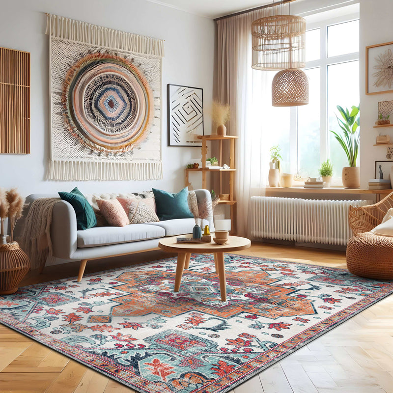 Rain Persian Multi Color Distressed Non-Slip Indoor Area Rug / 5'x7 - Ornate Home