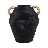 Meeks Bay Black Terracotta Jug Vase with Rattan Handles