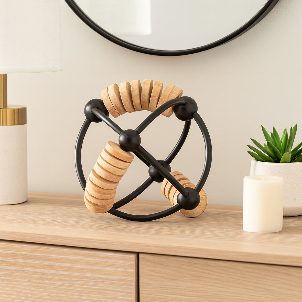 Tatumport Natural/Black Metal Abacus Orb