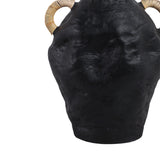 Meeks Bay Black Terracotta Jug Vase with Rattan Handles