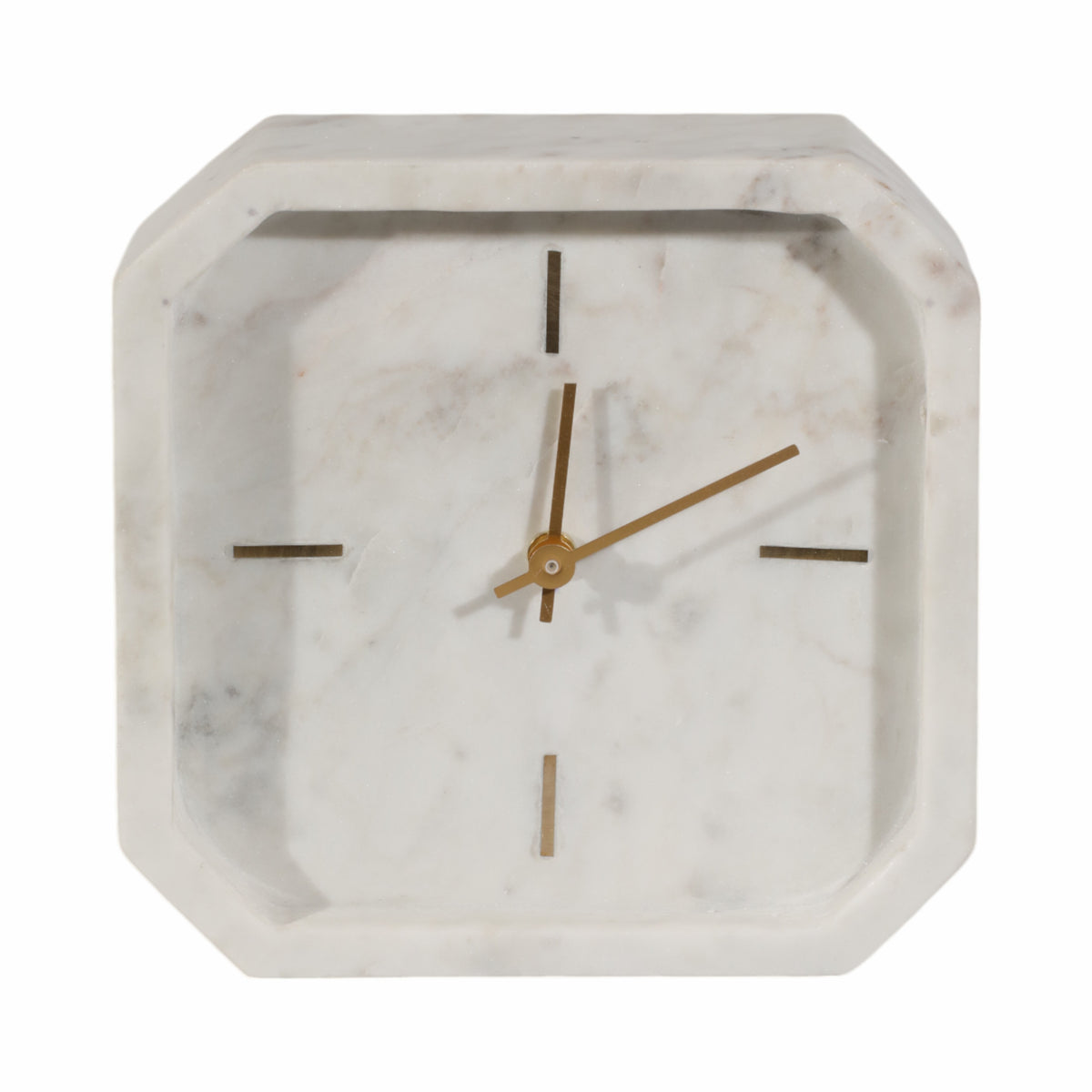 Valestone White/Gold Large Marble Octagon Clock
