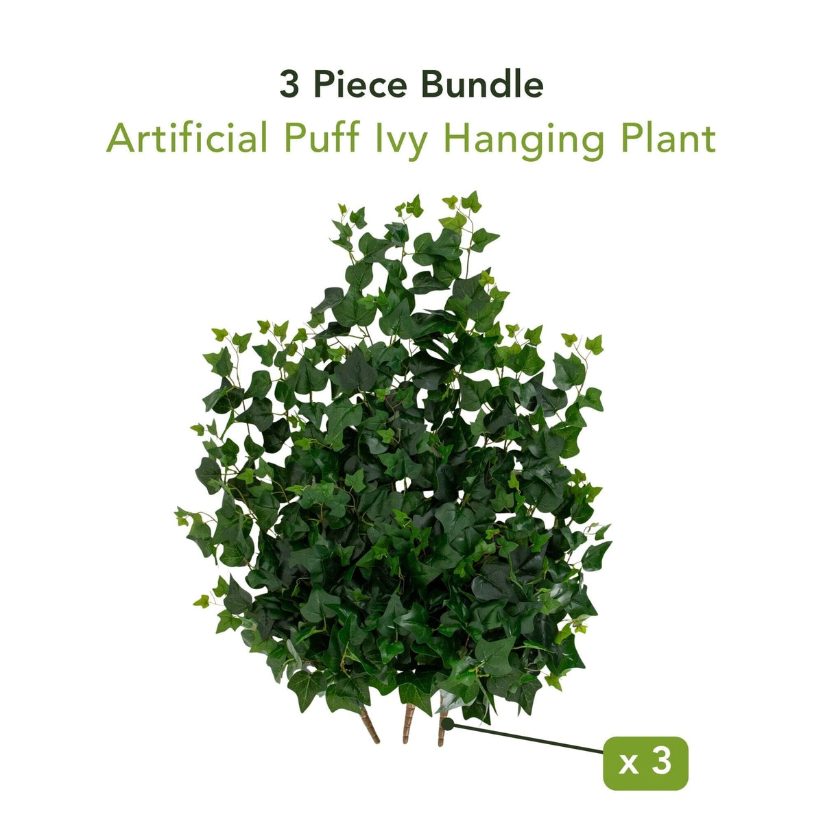 41" UV Resistant Artificial Puff Ivy Hanging Plant (Indoor/Outdoor) - Set of 3