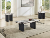 Vega Black/White Faux Marble Top 3-Piece Cocktail Table Set