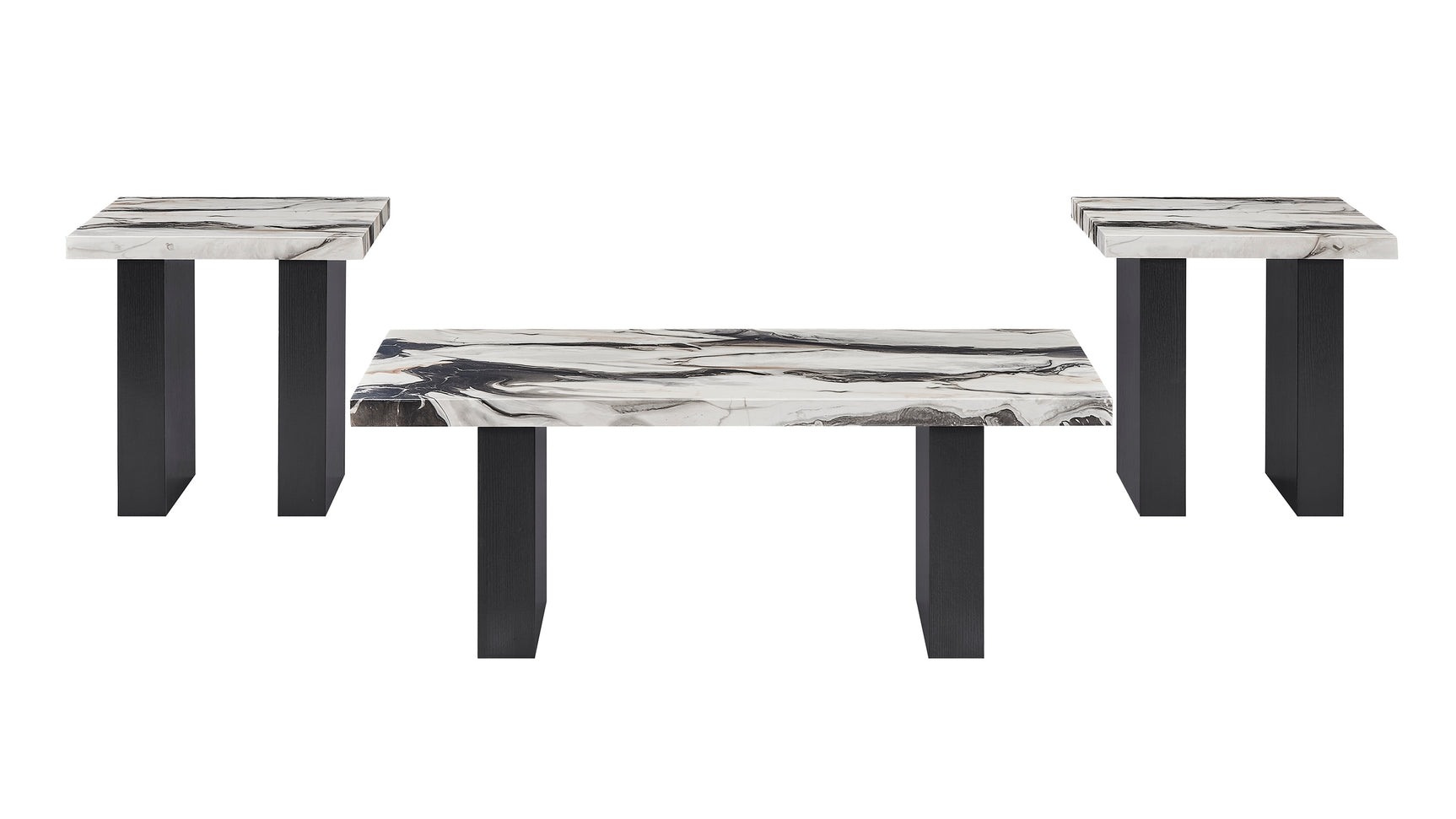 Vega Black/White Faux Marble Top 3-Piece Cocktail Table Set
