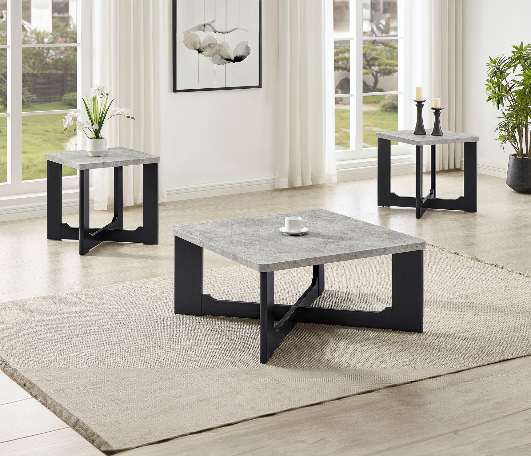 Royce Gray/Black 3-Piece Cocktail Table Set