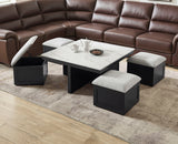 Marta Black/White/Gray Coffee Table with 4 Storage Ottomans