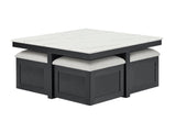 Marta Black/White/Gray Coffee Table with 4 Storage Ottomans