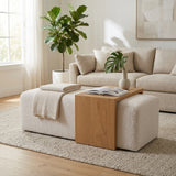 Drydenford Ivory Modern Rectangular Bench with Wood Accent