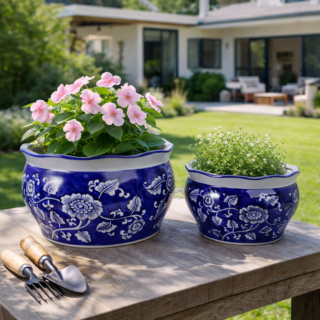 Henleydale Blue/White Large Planters (Set of 2)