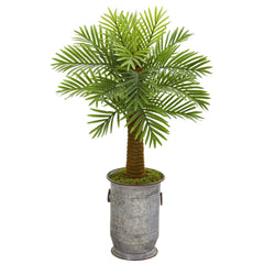 42” Robellini Palm Artificial Tree in Vintage Metal Planter - Ornate Home