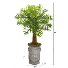 42” Robellini Palm Artificial Tree in Vintage Metal Planter - Ornate Home
