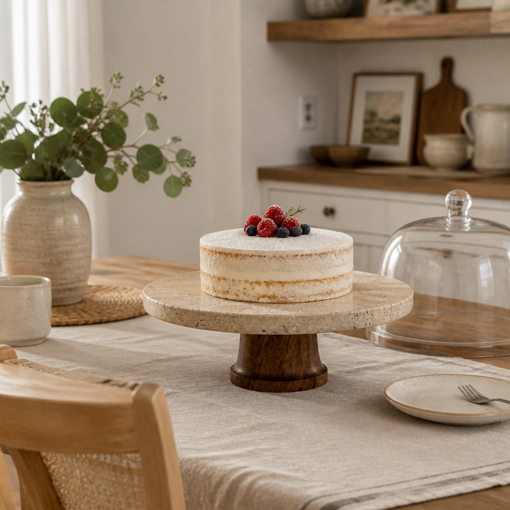 San Marino Natural/Brown Travertine Cake Stand
