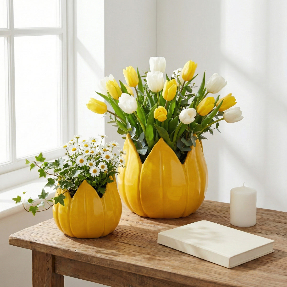 Gentrywind Yellow Petal Planters (Set of 2)