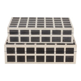 Rico Ivory/Brown Etched Squares Resin Boxes (Set of 2)