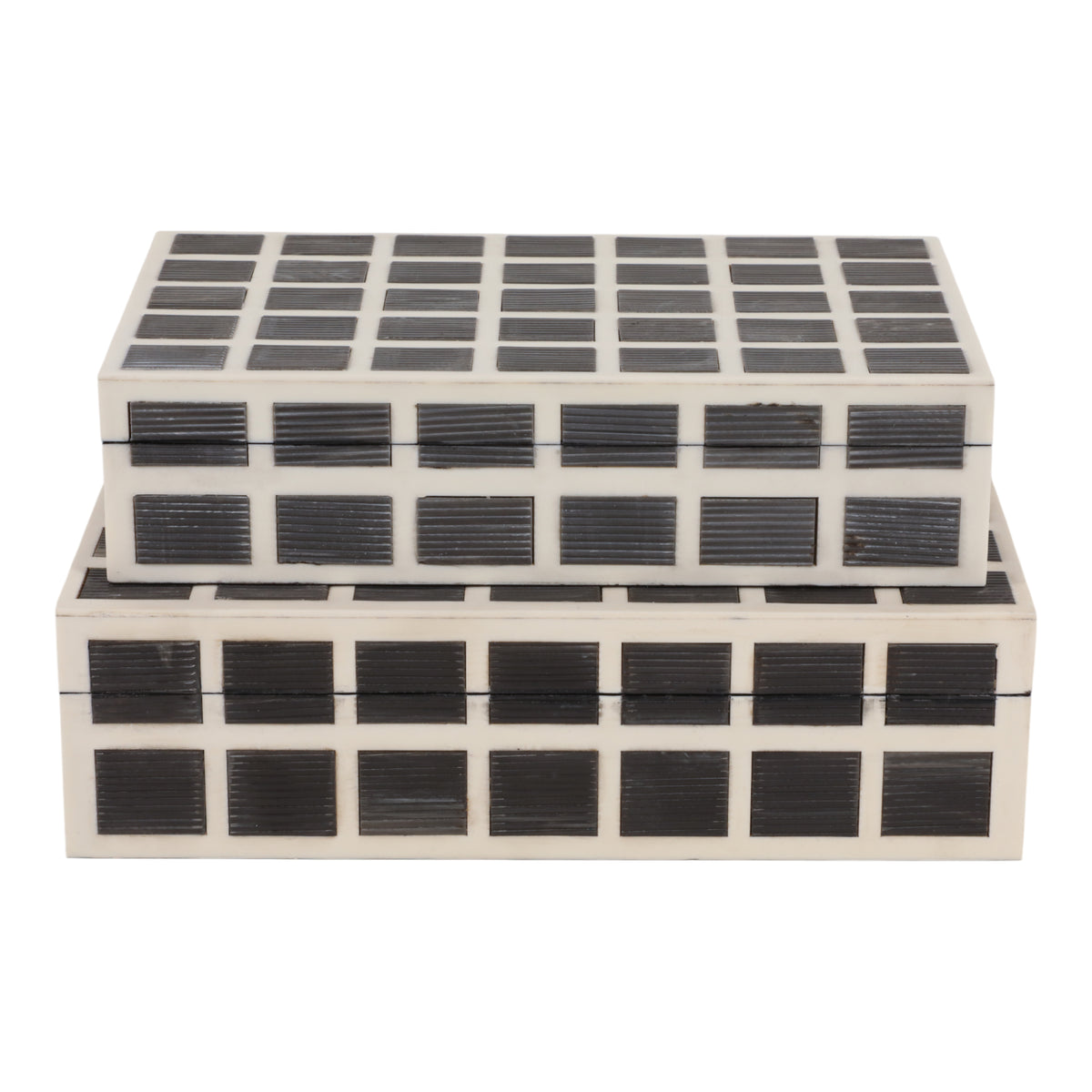 Rico Ivory/Brown Etched Squares Resin Boxes (Set of 2)
